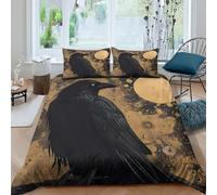 UNRXJZLVM Misterioso Vintage 3D Impresión Cuervo Funda Nórdica Microfibra Decoración Dormitorio Juego de Sábanas Raven Adultos Jóvenes Regalo Hogar Single（140x200cm）