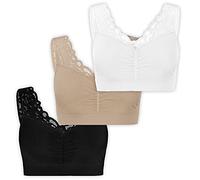 UnsichtBra Sujetador de encaje para mujer sin bragas, juego de 3 camisetas de bienestar con encaje fino, sujetador suave sin aros, búho para dormir, Negro, blanco, beige., S