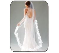 Unsutuo Velo de novia de encaje de 1 nivel con borde floral, velo de tul con peine para mujer, Blanco, Talla única