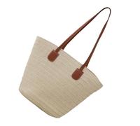 UNTERING Bolsa de paja tejida para mujer, bolsa de hombro de gran capacidad, bolsa de viaje para playa y uso diario, crudo, 23x14x29cm /9.05x5.51x11.41in