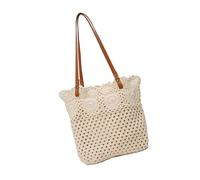 UNTERING Bolsa de playa de ganchillo de gran capacidad para mujer, de algodón, diseño hueco, bolso de hombro para vacaciones, crudo, 30x8x30cm /11.81x3.14x11.81in