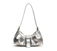 UNTERING Bolso de hombro plisado retro para mujer, bolso cruzado de piel sintética para axilas, Silver, about 14x28x6.5cm/5.51x11.02x2.56"