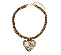 UNTERING Collar de doble capa con colgante de corazón y cordón de estampado de leopardo, longitud ajustable, joyería elegante para mujer, talla única, como se describe, como se describe