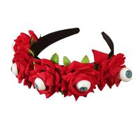 UNTERING Diadema ajustable de calabaza con calavera de Halloween con elegante detalle de rosa, decoración para el cabello para niños y adultos, diadema de calabaza