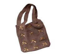 UNTERING Elegante bolso de hombro de ganchillo con lazo de malla para mujer, bolso de hombro con diseño bohemio hueco, café, 32x30cm/12.59x11.81in