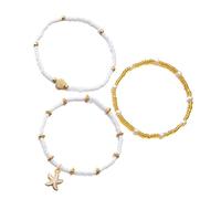 UNTERING Juego de joyería de playa de triple propósito con perlas elásticas para el cuello, tobillera, estilos de vocación, uso de joyería de concha sensible a la piel, talla única, como se describe