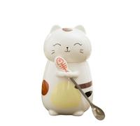 UNTERING Juego de tazas para gatos de 400 ml con cuchara y tapa, vasos de animales lindos gatos, café con cuchara y tapa, delicada taza de cerámica con diseño de animales