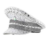 UNTERING Sombrero con diamantes de imitación para novia, cosplay, lentejuelas brillantes, actuaciones en escenario, accesorios militares, elegante sombrero azul marino para mujeres de viaje