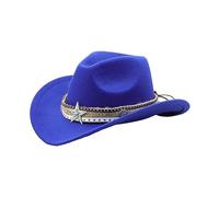 UNTERING Sombrero de vaquero de ala curvada para mujer y hombre, para decoración de cuerda étnica a prueba de sol, resistente al viento, para adultos, para fieltro occidental con cuerda, azul real