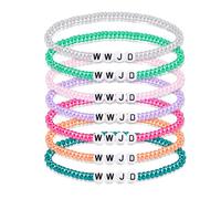 UNTERING WWJD - Juego de joyas elásticas de mano, pulseras elásticas para regalos religiosos, pulseras coloridas, resina What Would Do Wwjd con cuentas para adolescentes y niñas, talla única, como se