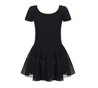 untlet Vestido de Ballet Niñas Ropa de Ballet de Manga Corta Traje de Ballet de Algodón para Niños Jersey de Ballet Body de Baile con Falda Tutú Negro