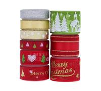 UnTreeTime Cintas navideñas 9/11 rollos Cintas de regalo rojas/plateadas/doradas/verdes Cinta de grosgrain Banda Raya Envoltura de pastel de regalo brillante Decoración navideña Cinta Correa Adorno Ba