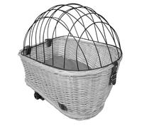 UNUS Cesta de bicicleta para perros para portaequipajes de mimbre con cubierta de rejilla y cojín, gris