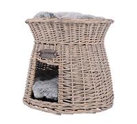 UNUS Cesta para gatos de ratán, color gris, con cojín suave