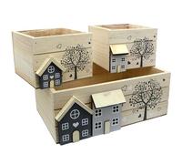 UNUS Juego de 3 cajas de madera, decoración de madera en estilo rústico, 12 x 12 x 9 cm con lámina para plantas, caja de almacenamiento de madera, cajas decorativas como regalo, decoración para balcón