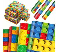 Unvtap Bausteine Geschenkpapier 12 Blatt Geburtstag Geschenkpapier, Colorido Packpapier Geschenkpapier Set für Party, Geburtstag, Einschulung, 68 x 51 cm
