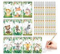Unvtap Mini bloc de notas de animales del bosque contiene 12 lápices de animales del bosque, 8 blocs de notas pequeños, cuaderno de espiral con cocodrilo, elefante, cebra, jirafa, león, mono, tigre