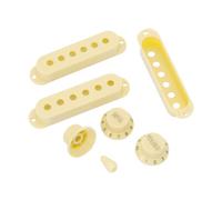 Unxuey Cubierta de pastilla de bobina única para guitarra eléctrica, punta de interruptor de 1 volumen, 2 reguladores de tono, juego de perilla de piezas de repuesto para guitarra eléctrica para Fender Stratocaster Strat ST, color crema