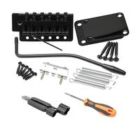 Unxuey Kit de barra de puente de trémolo, Accesorios para Guitarra Eléctrica, Sistema de Trémolo de Puente de 6 Cuerdas, con Placa de Cuello para Reemplazo de Guitarra Fender Strat, Color Negro