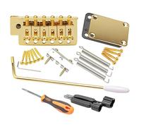 Unxuey Kit de barra de puente de trémolo para guitarra eléctrica, juego de sistema de trémolo de puente de 6 cuerdas con placa de cuello para reemplazo de guitarra Fender Strat, color dorado