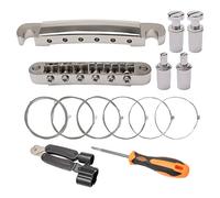 Unxuey Kits combinados de 6 cuerdas plateadas Tune-O-Matic para guitarra eléctrica LP piezas de repuesto, incluye accesorios de montaje de guitarra + bobinador de cuerdas 3 en 1 + destornillador