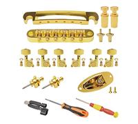 Unxuey Puente de cordal de guitarra eléctrica y sillín de rodillo, puente de guitarra Tune-O-Matic Lp y accesorios de guitarra incluyen clavijas de afinación 3L3R + cerraduras de correa de guitarra +