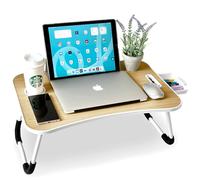 unycos - Bandeja para Cama, Mesa Plegable de Desayuno, Ideal para Portátil, Ordenador y Libros, Ergonómica, Mesa Auxiliar con Atril para Leer en la Cama 60x40x26 cm (Nuez con Cajón)
