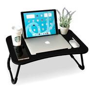 unycos - Bandeja para Cama, Mesa Plegable de Desayuno, Ideal para Portátil, Ordenador y Libros, Ergonómica, Mesa Auxiliar con Atril para Leer en la Cama 60x40x26 cm (Negro/Gris sin Cajón)