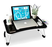 unycos - Bandeja para Cama, Mesa Plegable de Desayuno, Ideal para Portátil, Ordenador y Libros, Ergonómica, Mesa Auxiliar con Atril para Leer en la Cama 60x40x26 cm (Negro con Cajón)
