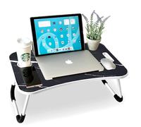 unycos - Bandeja para Cama, Mesa Plegable de Desayuno, Ideal para Portátil, Ordenador y Libros, Ergonómica, Mesa Auxiliar con Atril para Leer en la Cama 60x40x26 cm (Mármol sin Cajón)