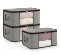 unycos - Cajas para Almacenaje de Ropa x 3【35L】 Bolsas Plegables con Ventana Transparente, Doble Cremallera y Asas Reforzadas, Organizador de Toallas, Edredones, Juguetes | Hasta 10 kg (Grey/Coffee)