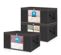 unycos - Cajas para Almacenaje de Ropa x 3【35L】 Bolsas Plegables con Ventana Transparente, Doble Cremallera y Asas Reforzadas, Organizador de Toallas, Edredones, Juguetes | Hasta 10 kg (Black/Coffee)