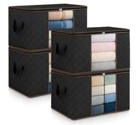 unycos - Cajas para Almacenaje de Ropa x 4【90L】 Bolsas Plegables con Ventana Transparente, Doble Cremallera y Asas Reforzadas, Organizador de Toallas, Edredones, Juguetes | Hasta 13 kg (Black/Coffee)