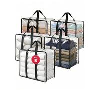 unycos - Cajas para Almacenaje de Ropa x 5【40L】 Bolsas Organizadoras Transparentes de PVC, Plegables con Asas Reforzadas y Cremallera Bidireccional para Suéteres, Abrigos, Mantas (46 x 23 x 38 cm)