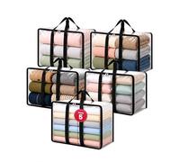 unycos - Cajas para Almacenaje de Ropa x 5【90L】 Bolsas Organizadoras Transparentes de PVC, Plegables con Asas Reforzadas y Cremallera Bidireccional para Suéteres, Abrigos, Mantas (60 x 35 x 43 cm)