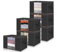 unycos - Cajas para Almacenaje de Ropa x 6【90L】 Bolsas Plegables con Ventana Transparente, Doble Cremallera y Asas Reforzadas, Organizador de Toallas, Edredones, Juguetes | Hasta 13 kg (Black/Coffee)