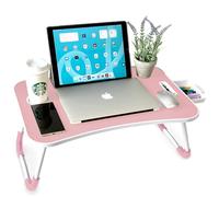 unycos - Mesa Plegable de Desayuno 60x40x26 cm, Rosa, con Cajón | Bandeja para Cama en MDF, Acero y Plástico, con Atril para Portátil de hasta 17,3", Tablet y Libros con Diseño Ergonómico