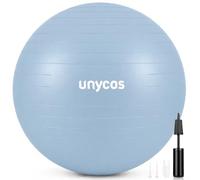 unycos - Pelota de Pilates, Gimnasia, Yoga, Fitness y Embarazo, Fitball Antideslizante y Anti-Burst【55 cm】de PVC Extra Grueso, Resistencia de 300 kg, Incluye Hinchador (Azul Claro con Logo)