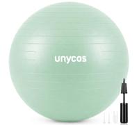 unycos - Pelota de Pilates, Gimnasia, Yoga, Fitness y Embarazo, Fitball Antideslizante y Anti-Burst【65 cm】de PVC Extra Grueso, Resistencia de 300 kg, Incluye Hinchador (Verde con Logo)