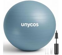 unycos - Pelota de Pilates, Gimnasia, Yoga, Fitness y Embarazo, Fitball Antideslizante y Anti-Burst【65 cm】de PVC Extra Grueso, Resistencia de 300 kg, Incluye Hinchador (Azul Claro con Logo)
