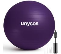 unycos - Pelota de Pilates, Gimnasia, Yoga, Fitness y Embarazo, Fitball Antideslizante y Anti-Burst【65 cm】de PVC Extra Grueso, Resistencia de 300 kg, Incluye Hinchador (Morado con Logo)