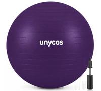 unycos - Pelota de Pilates, Gimnasia, Yoga, Fitness y Embarazo, Fitball Antideslizante y Anti-Burst【75 cm】de PVC Extra Grueso, Resistencia de 300 kg, Incluye Hinchador (Morado con Logo)
