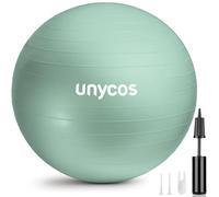 unycos - Pelota de Pilates, Gimnasia, Yoga, Fitness y Embarazo, Fitball Antideslizante y Anti-Burst【75 cm】de PVC Extra Grueso, Resistencia de 300 kg, Incluye Hinchador (Verde con Logo)