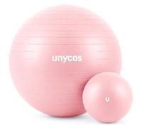 unycos - Pelota + Minipelota de Pilates, Gimnasia, Yoga, Fitness y Embarazo【55 cm / 25 cm】Fitball Antideslizante y Anti-Burst de PVC Extra Grueso, Resistencia de 300 kg, Incluye Hinchador (Rosa Claro)