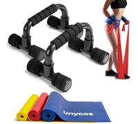 unycos - Soportes para Flexiones + 3 Bandas Elásticas de Resistencia/Fitness de Látex【7-11 kg】Push up Bars, Barras Paralelas de Calistenia con Mango Ergonómico, Gimnasio en Casa (Negro)