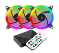 UNYKAch Ventilador Ordenador CANDY 30 ARGB RING LED, Pack de 3 unidades 120 mm, PC Gaming, Soporte de Goma, 7 Aspas Silenciosas, Mando a Distancia y Controladora