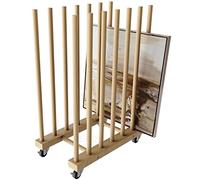 UNZERO Estante de almacenamiento de arte con ruedas giratorias, soporte de almacenamiento de madera para tableros de lona, panel, marco, tablero de dibujo, material impreso, almohadilla de papel,