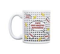UO Taza con mensaje Papá: sin capa pero con calcetines. Taza para Desayuno. Regalo Lleno de Amor para Papá. Detalle Original para El día del Padre. Capacidad 350 ml, Cerámica.