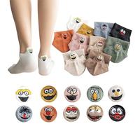 UOCAI 10 pares de calcetines divertidos para mujer, de algodón, cómodos, bonitos dibujos animados, bordados, divertidos, para zapatillas de deporte, calcetines para mujer, interesantes, personaje