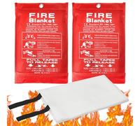 UOCAI 2 Piezas Manta Cortafuegos Fire Blanket contra Incendios 1m X 1m | Manta Grande de Fibra Vidrio, con Asas Algodón Cobija Extintora, para Cocina, Hogar, Caravana